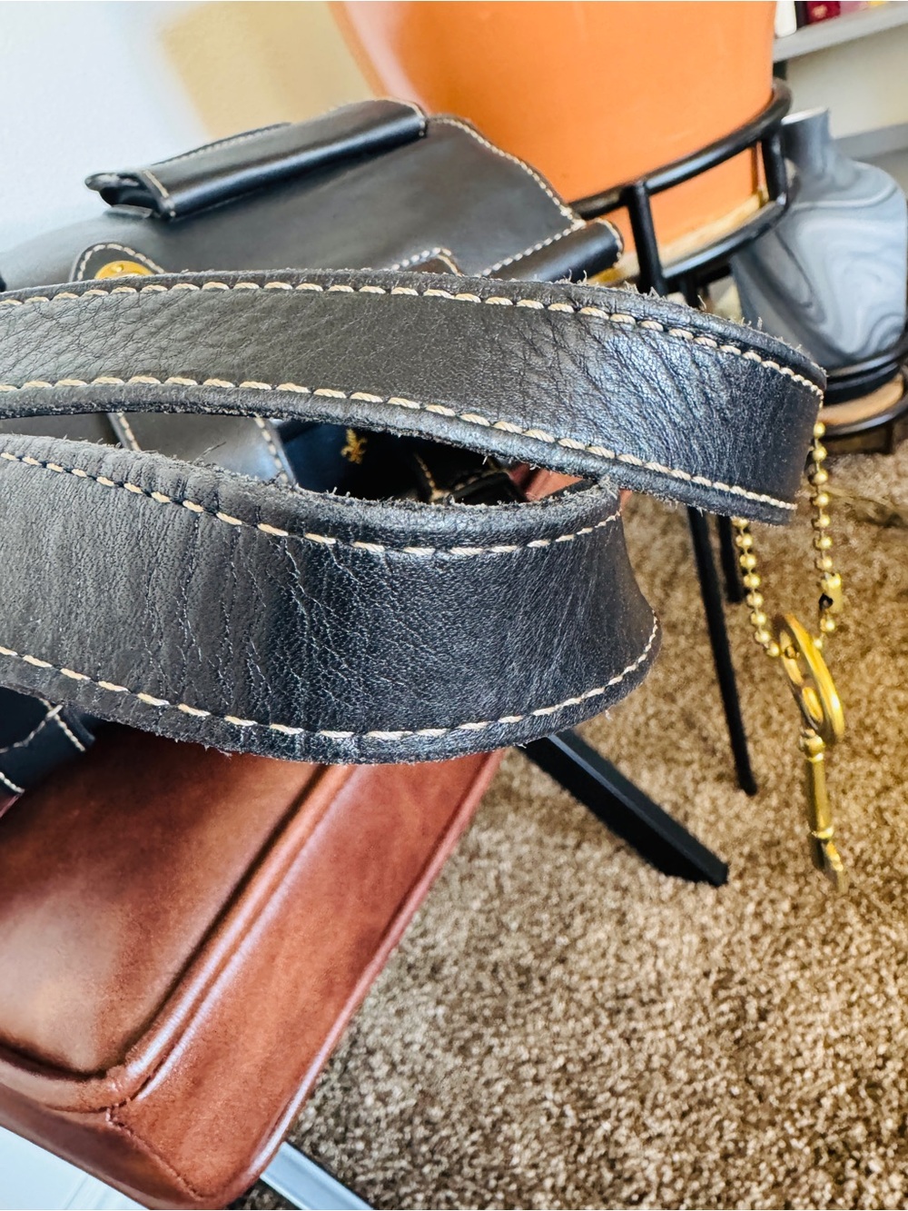 Rare Heritage Collection Vintage Fossil Black Leather Turn Lock Satchel w/ Key 🖤 - Picture 5 of 15